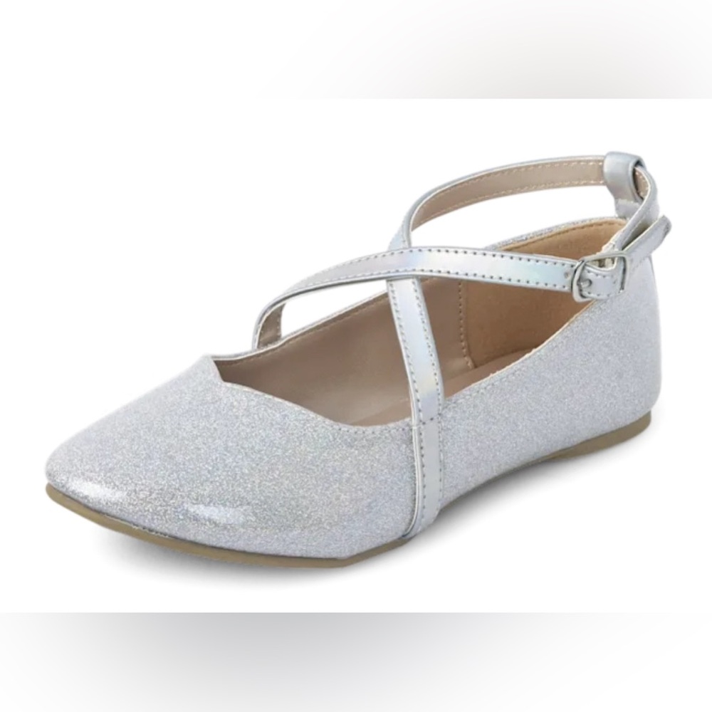 Girls Glitter Cross Strap Ballet Flats Silver New w/Tags Children’s Place Size 5